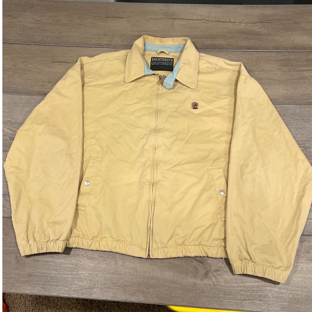 Vintage Knightsbridge Harrington Jacket Yellow Cotton Zip Up Bomber Mens XL